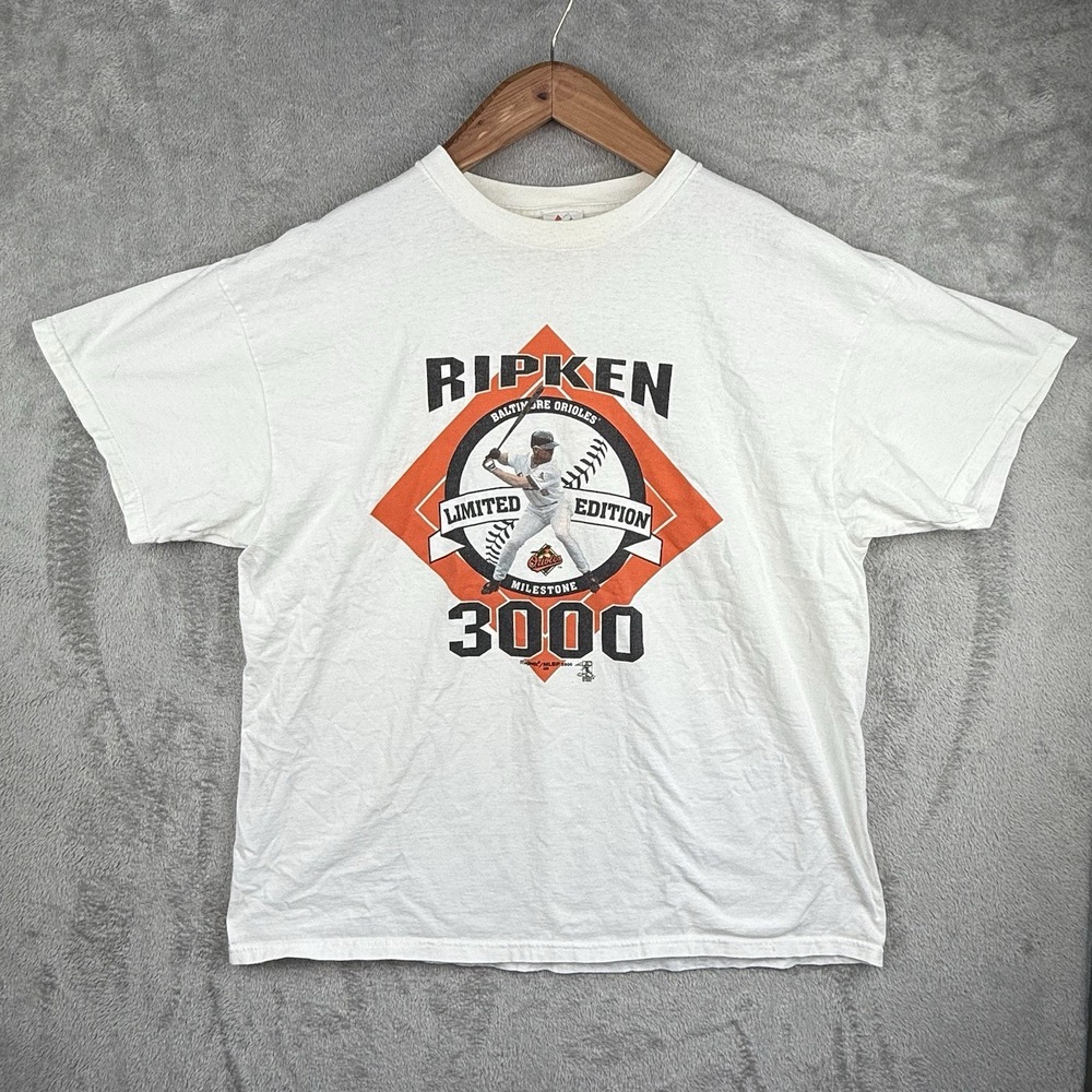 Vintage Cal Ripken Jr Baltimore Orioles 3000 Hits T-Shirt XXL USA Made Majestic